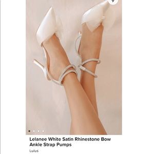 Lelanee White Satin Rhinestone Bow Ankle Strap Pumps BNWT